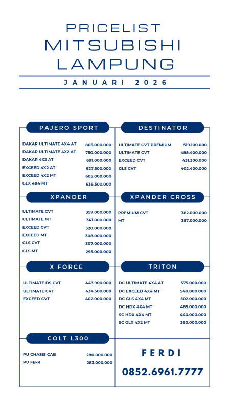 Pricelist Terbaru Mitsubishi Lampung 2025 - Promo Mitsubishi Lampung